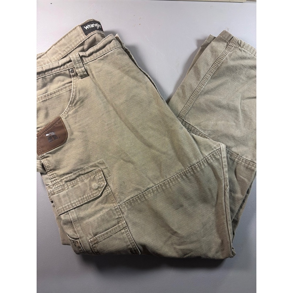 Wrangler RIGGS Workwear Cargo Pants Mens 42x32 Brown Ripstop Relaxed Fit 3W060BR